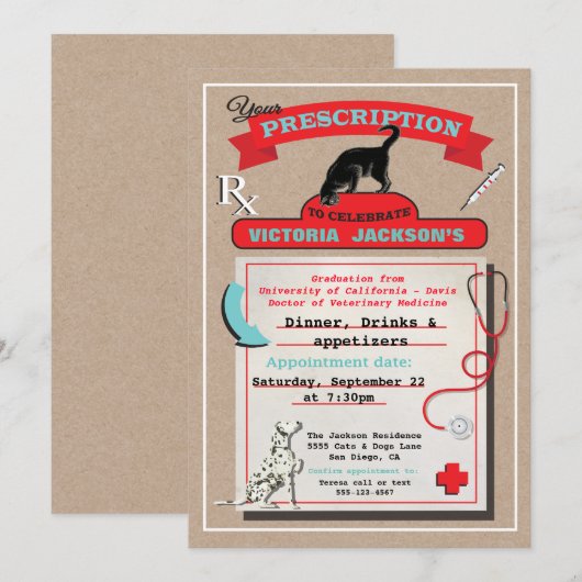 Veterinarian School Afstuderen Invitation Kaart (Voorkant / Achterkant)