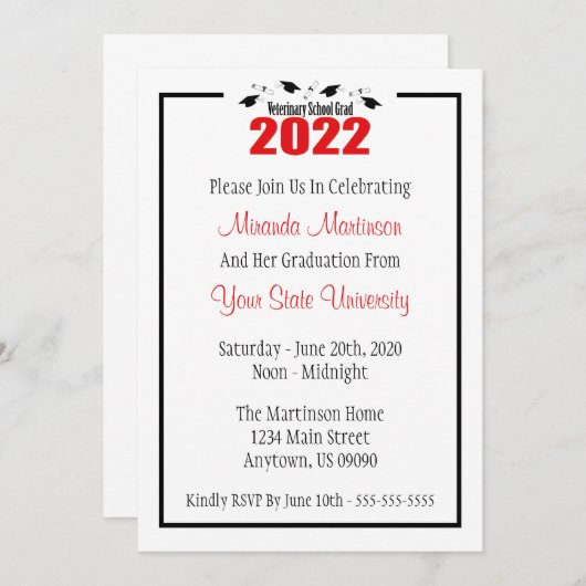 Veterinary Afstudeerder 2022 Afstuderen Invitation Kaart (Voorkant / Achterkant)