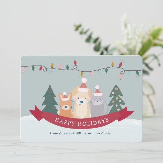 Veterinary Animal Clinic Pet Business Kerstmis Feestdagenkaart (Staand voorkant)