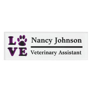 Veterinary Assistant Name Tag Paars Pawprints
