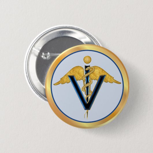 Veterinary Caduceus Ronde Button 5,7 Cm (Voorkant /achterkant)