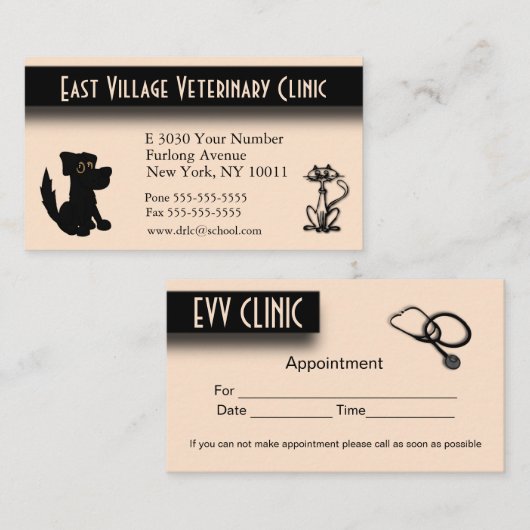 Veterinary Clinic Appointback Visitekaartje Afsprakenkaartje (Voorkant / Achterkant)