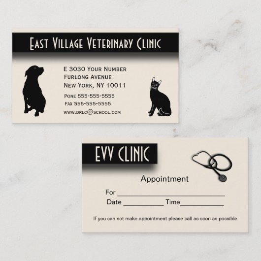 Veterinary Clinic Appointment Area on back Afsprakenkaartje (Voorkant / Achterkant)
