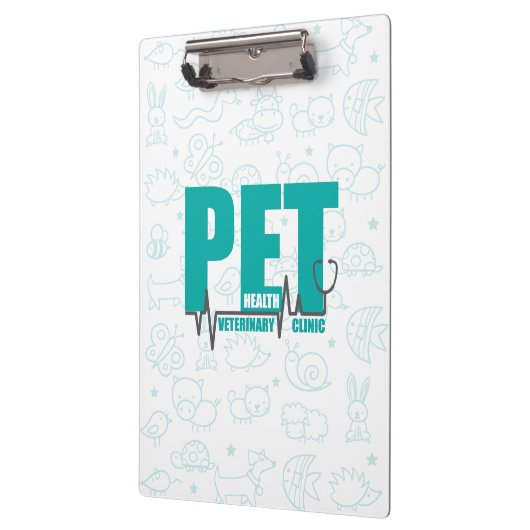 Veterinary Clinic Logo Moderne Blauwgroen doodle Klembord (Links)