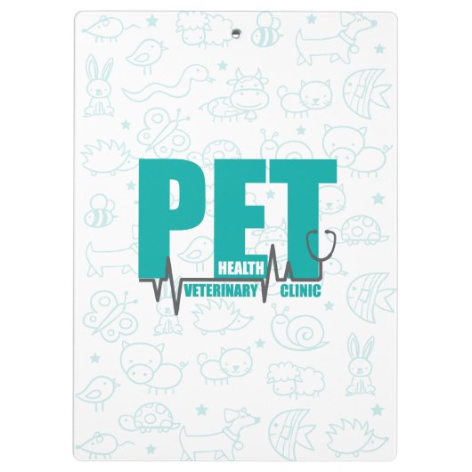 Veterinary Clinic Logo Moderne Blauwgroen doodle Klembord (Achterkant)