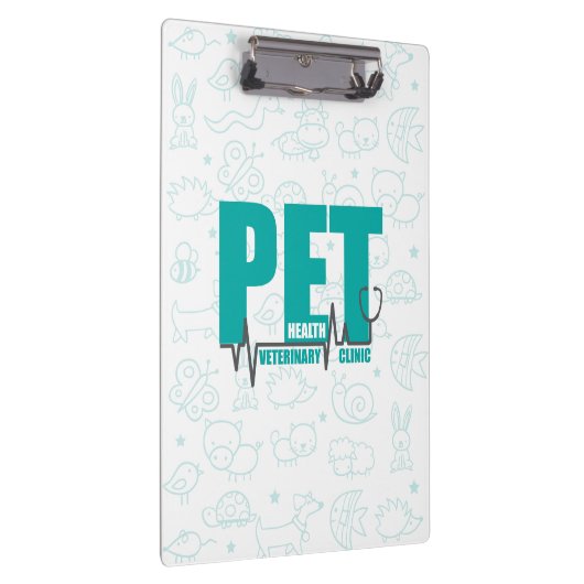Veterinary Clinic Logo Moderne Blauwgroen doodle Klembord (Rechts)