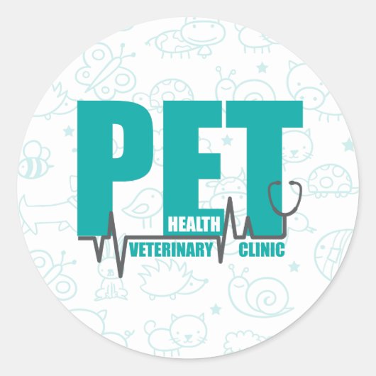 Veterinary Clinic Modern Blauwgroen doodle Ronde Sticker (Voorkant)