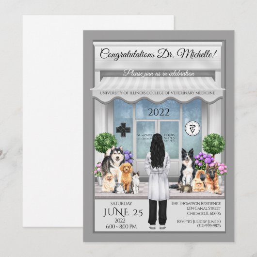 Veterinary Medicine Afstuderen Invitation Kaart (Voorkant / Achterkant)