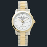 Veterinary Medicine Caduceus Symbool Horloge<br><div class="desc">Een dierenarts symboliseert medisch kaduceus horloge met jouw naam en de officiële titel afkorting.</div>