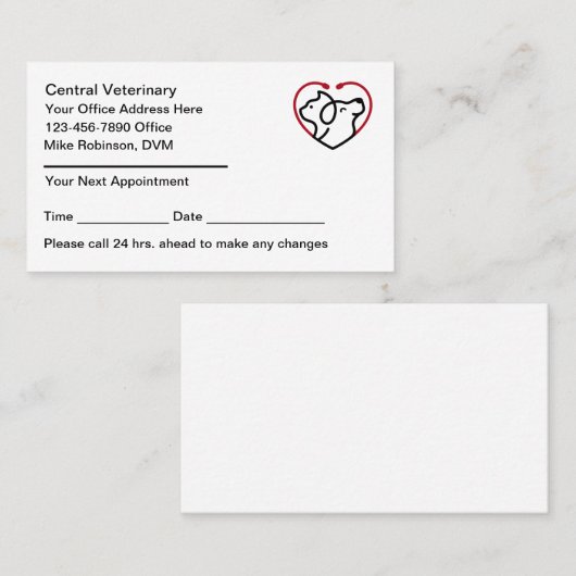 Veterinary Office Appointment Business Cards  Afsprakenkaartje (Voorkant / Achterkant)