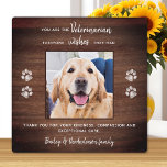 Veterinary Pet Foto Veterinarian Hartelijk dank Fotoplaat<br><div class="desc">Zeg 'Dank je' tegen je geweldige dierenarts met een schattige persoonlijke foto van de hond. Je bent de dierenarts..iedereen wil dat ze dat hadden!" Personaliseer de naam van het huisdier en zijn favoriete foto. Deze veeartsenijkundige appreciatie cadeau zal een schat in het belang zijn. COPYRIGHT © 2020 Judy Burrows, Black...</div>