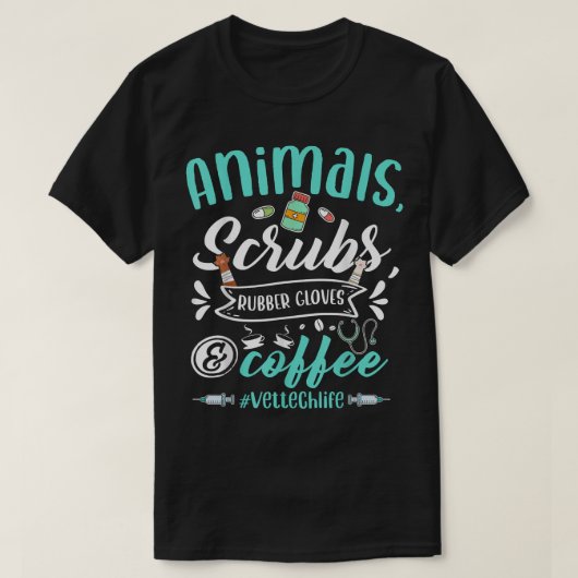 Veterinary Technician Animals Scrubs And Coffee Ve T-shirt (Design voorkant)