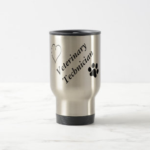 Veterinary Techniciens-Black Paw Print and Heart Reisbeker