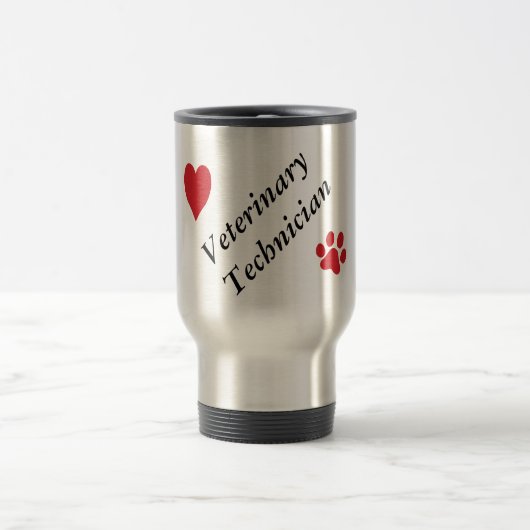 Veterinary Techniciens-Red Paw Print and Heart Reisbeker (Center)