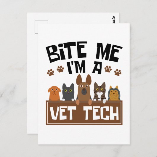 Veterinary Technicier Bite me Ik ben een Vet Tech Briefkaart (Voorkant / Achterkant)