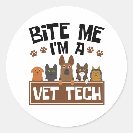 Veterinary Technicier Bite me Ik ben een Vet Tech Ronde Sticker (Voorkant)