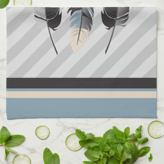 Veters in Cream, Grey en Blue Theedoek (Gevouwen)