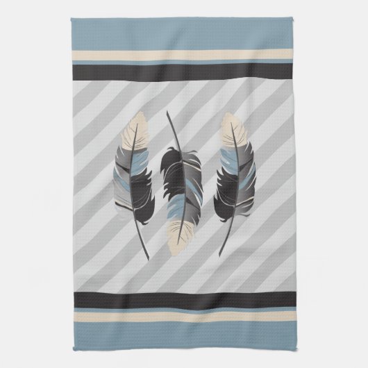 Veters in Cream, Grey en Blue Theedoek (Verticaal)