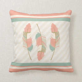 Veters in koraal, Mint Green en Cream Kussen