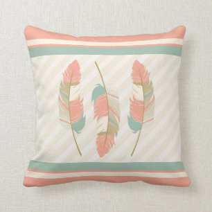 Veters in koraal, Mint Green en Cream Kussen