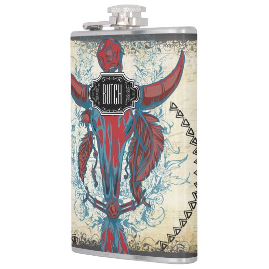 Veters Zwarte Rode Blauwe Koe Heupfles (Links)