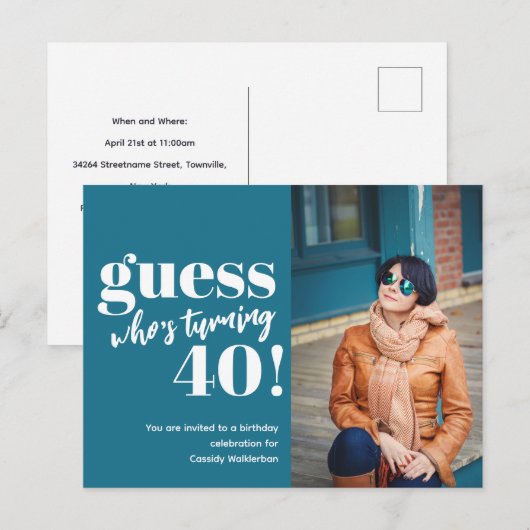 Vetfoto 40e verjaardag uitnodiging briefkaart (Voorkant / Achterkant)