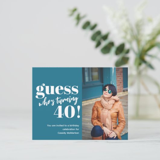 Vetfoto 40e verjaardag uitnodiging briefkaart (Staand voorkant)