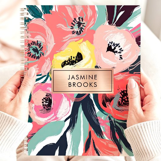 Vetgedrukte Abstracte Bloemen Aangepaste Naam Planner