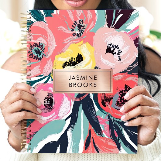 Vetgedrukte Abstracte Bloemen Aangepaste Naam Planner