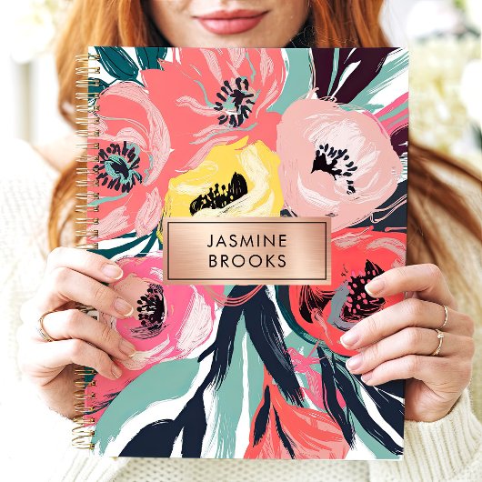 Vetgedrukte Abstracte Bloemen Aangepaste Naam Planner