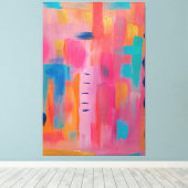 Vetgedrukte Abstracte kunst in Pinks en Blues Canvas Afdruk (Insitu (Houten vloer))