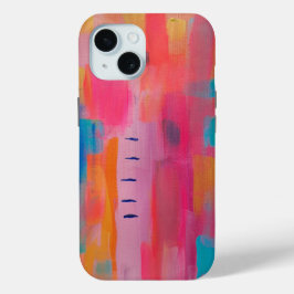 Vetgedrukte Abstracte kunst in Pinks en Blues iPhone 15 Case