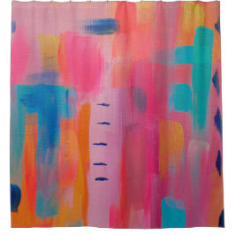 Vetgedrukte Abstracte kunst in Pinks en Blues Douchegordijn
