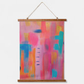 Vetgedrukte Abstracte kunst in Pinks en Blues Hangend Wandkleed (Voorkant)