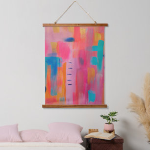 Vetgedrukte Abstracte kunst in Pinks en Blues Hangend Wandkleed