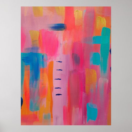 Vetgedrukte Abstracte kunst in Pinks en Blues Poster (Voorkant)