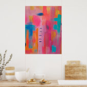 Vetgedrukte Abstracte kunst in Pinks en Blues Poster (Keuken)