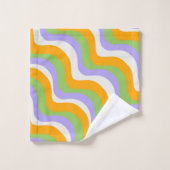 Vetgedrukte Abstracte Oranje groene Paarse Wavy St Bad Handdoek (Wasdoekje)