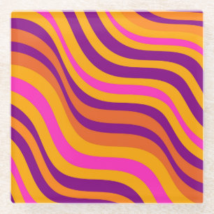 Vetgedrukte Abstracte Oranje Paarse Wavy Stripe Re Glazen Onderzetter