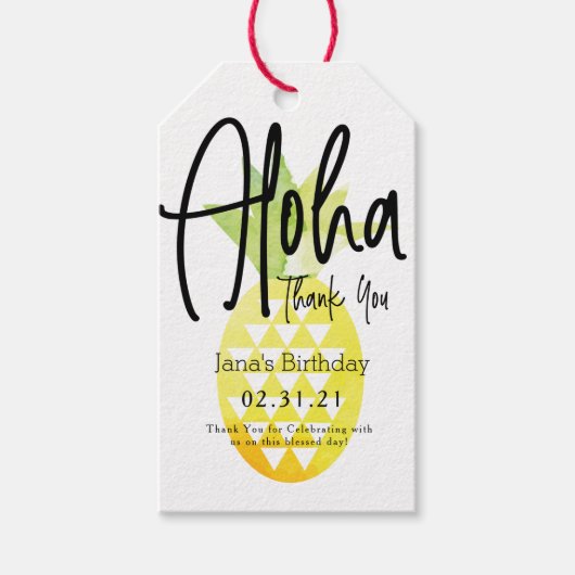 Vetgedrukte Ananas en Script Bedankt Verjaardag Cadeaulabel (Voorkant)