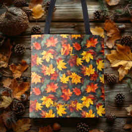 Vetgedrukte bladeren met herfstvibes tote bag