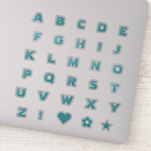 Vetgedrukte Blauwgroen letters   Monogram Alfabet  Sticker