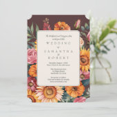 Vetgedrukte Bloemen Border Fall bruiloft Kaart (Staand voorkant)