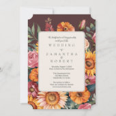 Vetgedrukte Bloemen Border Fall bruiloft Kaart (Voorkant)