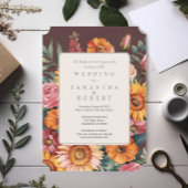 Vetgedrukte Bloemen Border Fall bruiloft Kaart