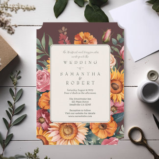 Vetgedrukte Bloemen Border Fall bruiloft Kaart