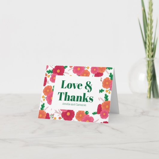 Vetgedrukte Bloemen bruiloft gevouwen dank u kaart (Voorkant)