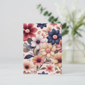 Vetgedrukte bloemen en bladeren patroon roze briefkaart (Staand voorkant)