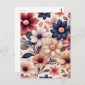 Vetgedrukte bloemen en bladeren patroon roze briefkaart (Voorkant / Achterkant)