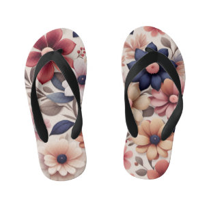 Vetgedrukte bloemen en bladeren patroon roze kinder teenslippers